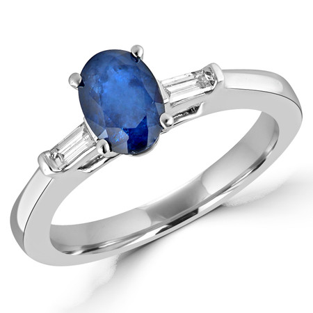 Oval Cut Blue Sapphire Gemstone Multi-Stone 4-Prong Ring with Baguette Cut White Diamond Accents in White Gold - #CSFRCT6306