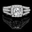 Cushion Cut Diamond Multi-Stone 4-Prong Split-Shank Vintage Halo Engagement Ring with Round Diamond Accents in White Gold - #FRCF5270-W-CU