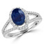 Oval Cut Blue Sapphire Gemstone Multi-Stone Split-Shank 4-Prong Halo Cocktail Ring with Round Diamond Accents in White Gold - #HR6196-W-OV-SAP