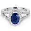 Oval Cut Blue Sapphire Gemstone Multi-Stone Split-Shank 4-Prong Halo Cocktail Ring with Round Diamond Accents in White Gold - #HR6196-W-OV-SAP