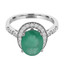 Oval Cut Green Emerald Gemstone Multi-Stone 4-Prong Halo Cocktail Ring with Round Diamond Accents in White Gold - #HR6224-W-EMER