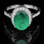 Oval Cut Green Emerald Gemstone Multi-Stone 4-Prong Halo Cocktail Ring with Round Diamond Accents in White Gold - #HR6224-W-EMER