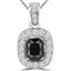 Cushion Cut Black Diamond Multi-Stone 4-Prong Halo Pendant with Round White Diamond Accents & Chain in White Gold - #IPHH4228-W-BLK
