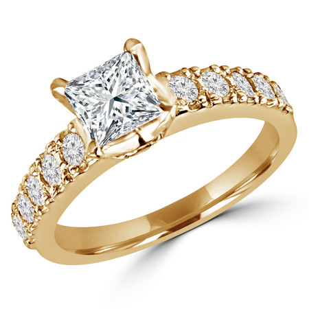 Princess Cut Diamond Multi-Stone 4-Prong Engagement Ring with Round Diamond Accents in Yellow Gold - #LOCAL-R-NOVO-PR-Y