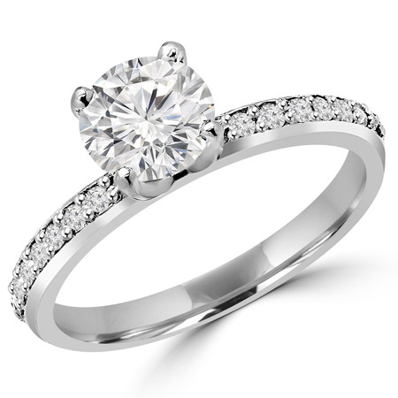 Round Cut Diamond Multi-Stone High-Set 4-Prong Engagement Ring with Round Diamond Accents in White Gold - #MLKRING-W