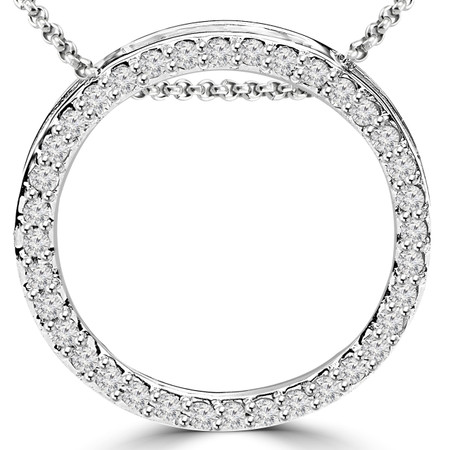 Round Cut Diamond Multi-Stone Shared-Prong Circle of Life Pendant Necklace with Chain in White Gold - #PEOF5593-W