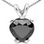 Heart Cut Black Diamond Solitaire 4-Prong Pendant Necklace with Chain in White Gold - #A2113-W-BLK