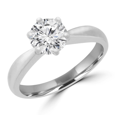 Round Cut Diamond Solitaire 6-Prong Tapered-Shank Engagement Ring in White Gold - #HR3368-W