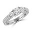 Round Cut Diamond Three-Stone 4-Prong Vintage Engagement Ring with Round Diamond Pave Accents in White Gold - #HR4735-W