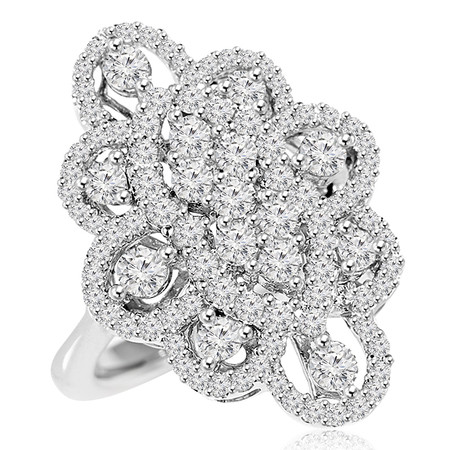 Round Cut Diamond Multi-Stone Cluster Shared-Prong Cocktail Ring in White Gold - #HR4934-W