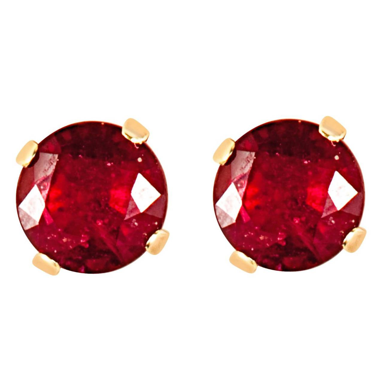 Gemstar Jewellery 18K Yellow Gold Plated Round Cut Red Ruby & Simulated Diamond Halo Stud Earrings