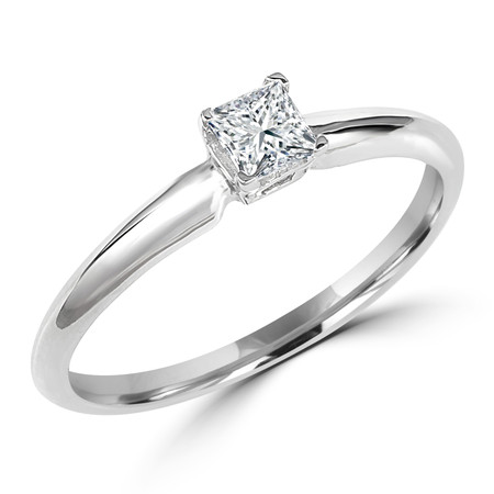 Princess Cut Diamond Solitaire 4-Prong Engagement Ring in White Gold - #S4P-W