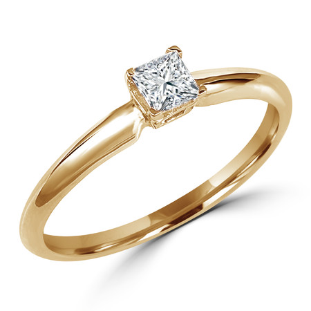 Princess Cut Diamond Solitaire 4-Prong Engagement Ring in Yellow Gold - #S4P-Y