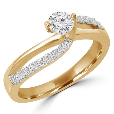 Round Cut Diamond Multi-Stone 2-Prong Criss Cross Engagement Ring with Round Diamond Accents in Yellow Gold - #HR6008-Y