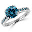 Round Cut Blue Diamond Multi-Stone 4 Double-Prong Cathedral-Set Vintage Engagement Ring with Round Blue Diamond Accents in White Gold - #SM2361-W-BLUE