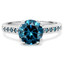 Round Cut Blue Diamond Multi-Stone 4 Double-Prong Cathedral-Set Vintage Engagement Ring with Round Blue Diamond Accents in White Gold - #SM2361-W-BLUE
