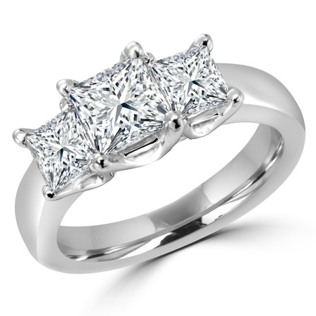 Princess Cut Diamond Three-Stone 4-Prong Trellis-Set Engagement Ring in White Gold - #2106LP-W