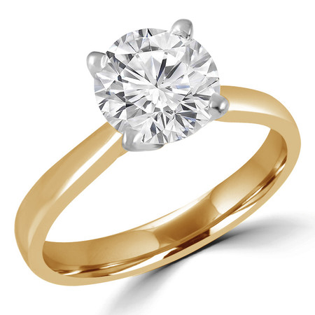Round Cut Diamond Solitaire Tapered-Shank 4-Prong Cathedral-Set Engagement Ring in Yellow Gold - #2307L-Y