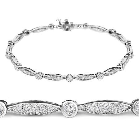 Round Cut Diamond Shared-Prong Fashion Tennis Bracelet in White Gold - #B1741-W