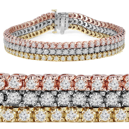 Round Cut Diamond 4-Prong Tennis Bracelet in White Gold, Yellow Gold, & Rose Gold - #B2933-W-Y-R