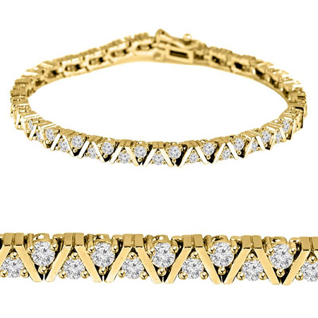 Round Cut Diamond 3-Prong Classic Tennis Bracelet in Yellow Gold - #B623-Y