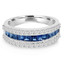 Princess Cut Blue Sapphire Multi-Stone Gemstone & Round Cut Diamond Ring in White Gold - #CFH5-W