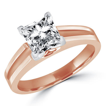 Princess Cut Diamond Solitaire Split Shank V-Prong Engagement Ring in Rose Gold - #210LP-R
