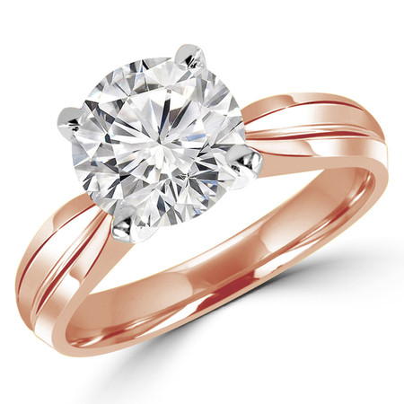 Round Cut Diamond Solitaire Tapered Shank V-Prong Engagement Ring in Rose Gold - #714L-R