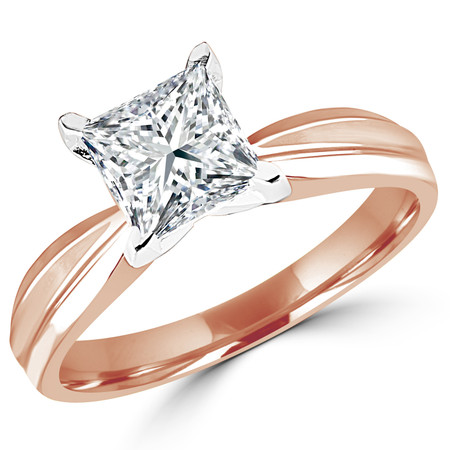 Princess Cut Diamond Solitaire Tapered Shank V-Prong Engagement Ring in Rose Gold - #714LP-R