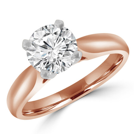 Round Cut Diamond Solitaire 4-Prong Cathedral-Set Engagement Ring in Rose Gold - #1244L-R