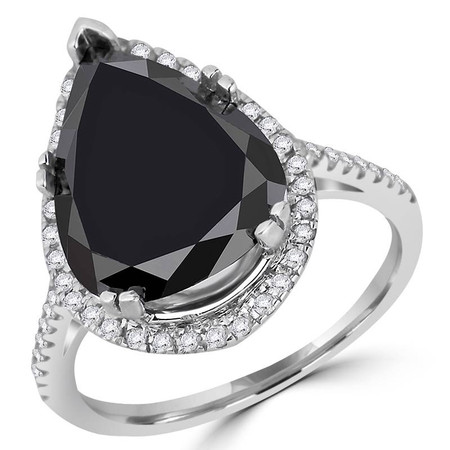 Pear Cut Black Diamond Multi-Stone 5-Prong Halo Cocktail Ring with Round White Diamond Accents in White Gold - #CSFR5M0063-W-BLK
