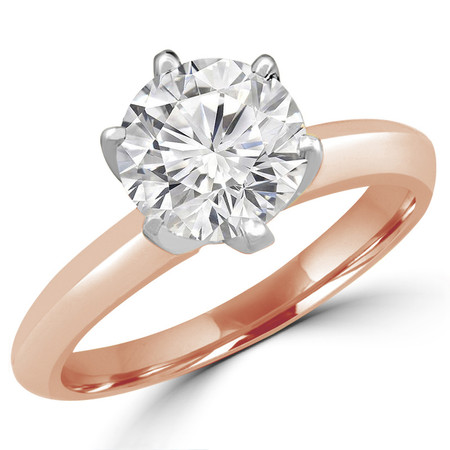 Round Cut Diamond Solitaire 6-Prong Knife-Edge Engagement Ring in Rose Gold - #1956L-R