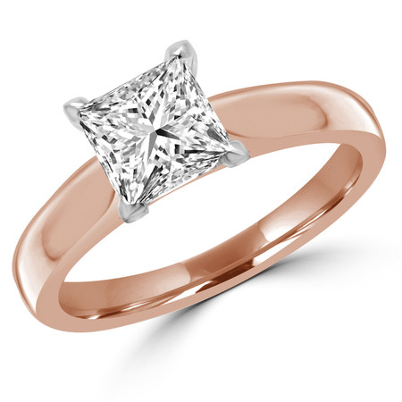 Princess Cut Diamond Solitaire V-Prong Engagement Ring in Rose Gold - #2545LP-R