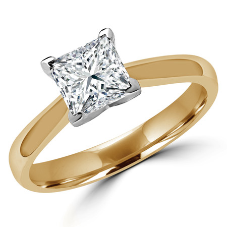 Princess Cut Diamond Solitaire Tapered-Shank V-Prong Cathedral-Set Engagement Ring in Yellow Gold - #2309LP-Y