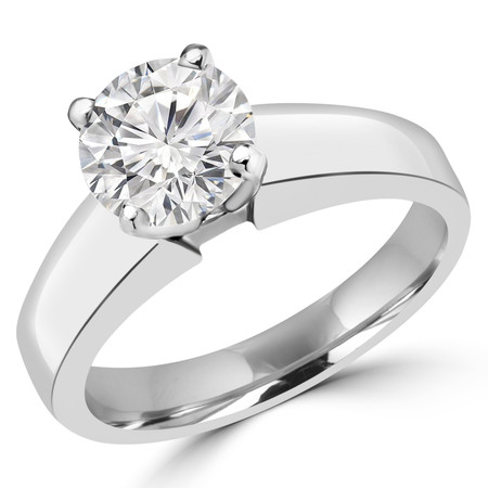 Round Cut Diamond Solitaire 4-Prong Engagement Ring in White Gold - #1428L-W