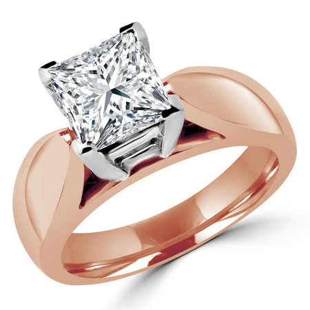 Princess Cut Diamond Solitaire V-Prong Cathedral-Set Wide-Band Engagement Ring in Rose Gold - #1133LP-R