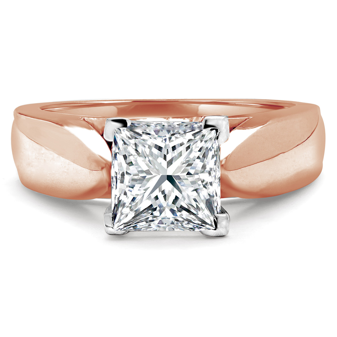 Princess Cut Diamond Solitaire VProng CathedralSet WideBand