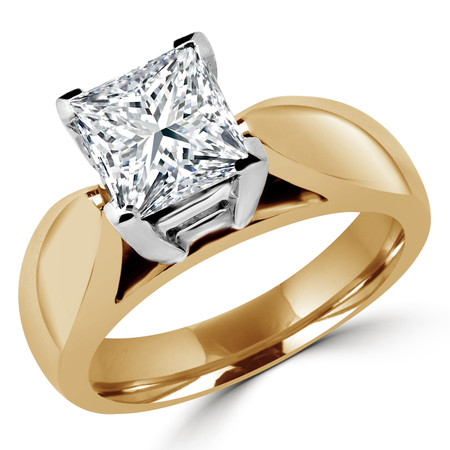 Princess Cut Diamond Solitaire V-Prong Cathedral-Set Wide-Band Engagement Ring in Yellow Gold - #1133LP-Y
