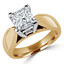 Princess Cut Diamond Solitaire V-Prong Cathedral-Set Wide-Band Engagement Ring in Yellow Gold - #1133LP-Y