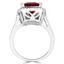 Emerald Cut Treated Red Ruby Gemstone 4-Prong Halo Cocktail Ring with Round White Diamond Accents in White Gold - #CSFR7F8992
