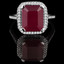 Emerald Cut Treated Red Ruby Gemstone 4-Prong Halo Cocktail Ring with Round White Diamond Accents in White Gold - #CSFR7F8992