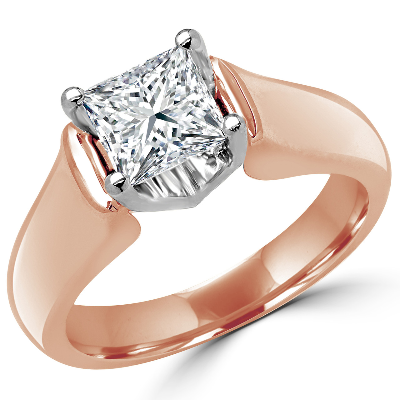 Princess Cut Diamond Solitaire 4Prong Cathedral & TrellisSet Engagement Ring in Rose Gold