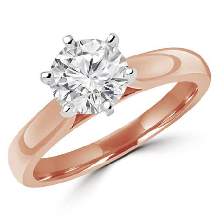 Round Cut Diamond Solitaire Cathedral Set 6-Prong Engagement Ring in Rose Gold - #2544L-R