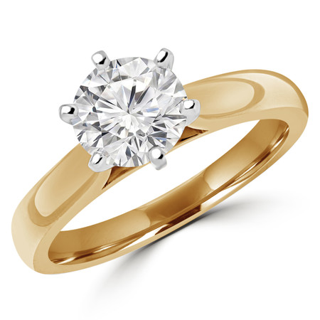 Round Cut Diamond Solitaire Cathedral Set 6-Prong Engagement Ring in Yellow Gold - #2544L-Y