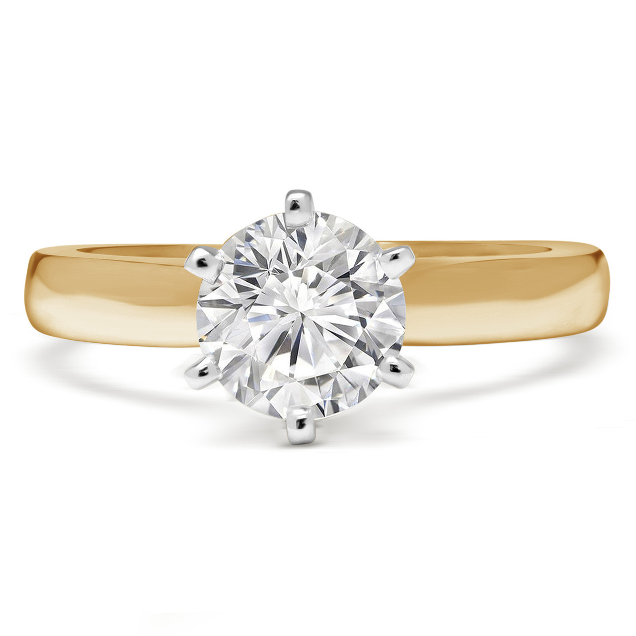 Round Cut Diamond Solitaire Cathedral Set 6Prong Engagement Ring in Yellow Gold 2544LY
