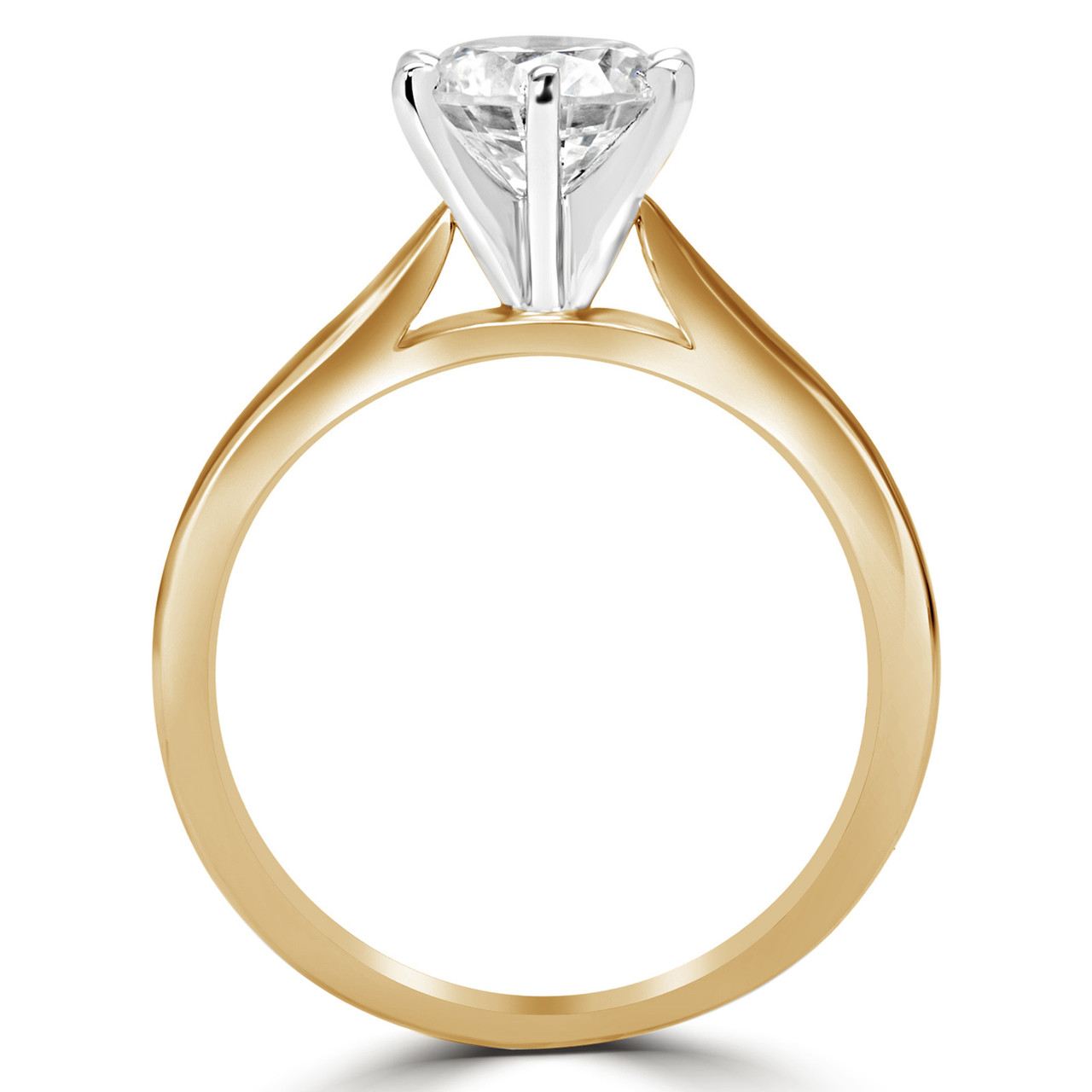 Round Cut Diamond Solitaire Cathedral Set 6 Prong Engagement Ring In Yellow Gold 2544l Y