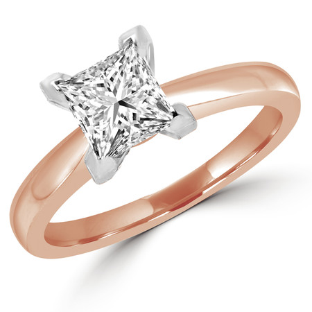 Princess Cut Diamond Solitaire V-Prong Engagement Ring in Rose Gold - #2546LP-R
