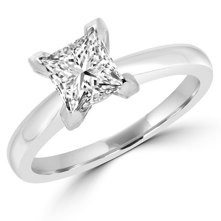 Princess Cut Diamond Solitaire V-Prong Engagement Ring in White Gold - #2546LP-W