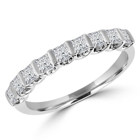Princess Cut Diamond Semi-Eternity Bar-Set Wedding Band Ring in White Gold - #HDR5498-PR-W