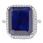 Emerald Cut Blue Sapphire Gemstone Multi-Stone 4-Prong Halo Cocktail Ring with Round White Diamond Accents in White Gold - #CSFR7R6838-W-SAP